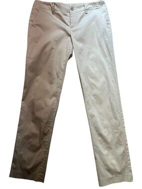 Theory Women's Slim Fit Cotton Chino Pants Flat Front Size 8 Beige Solid Pockets
